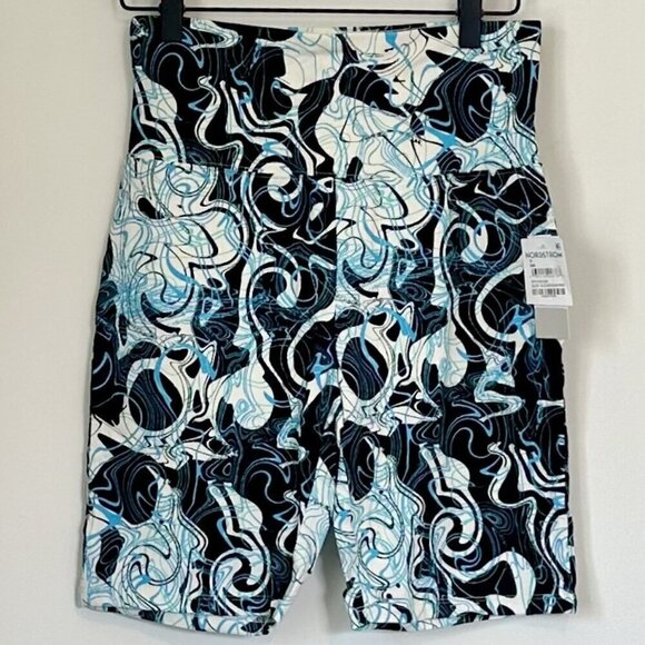NWT BP by Nordstrom High Waist Bike Shorts in Black Blue Meridian Print - Med - Picture 2 of 6